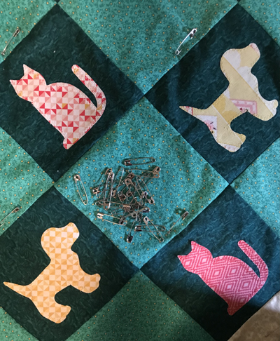 Basting Cat and Dog quilt www.dlstewart.com