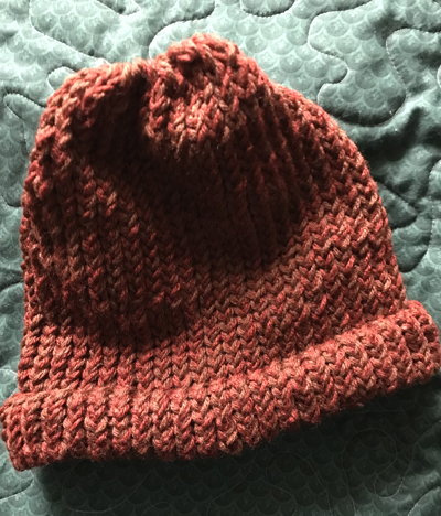 Loom knitted hat in brown and rust colors www.dlstewart.com