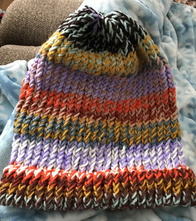 Loom knitted hat in stripes www.dlstewart.com