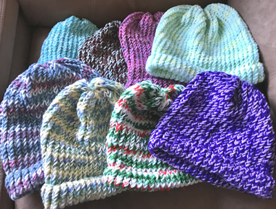 Loom Knitted Hats for donation www.dlstewart.com